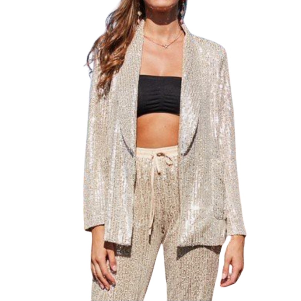 Main Strip Shimmering Gold Sequin Blazer - Picture 3 of 12